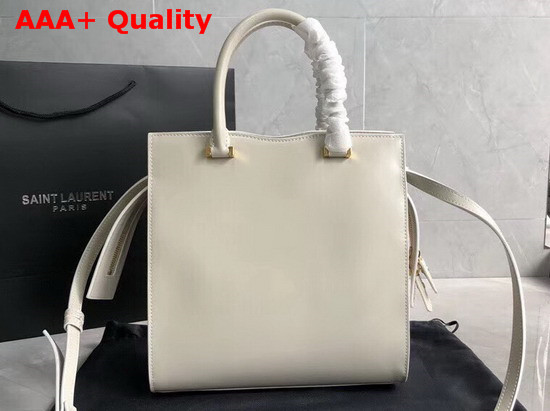 Saint Laurent Uptown Small Tote in Blanc Vintage Shiny Smooth Leather Replica