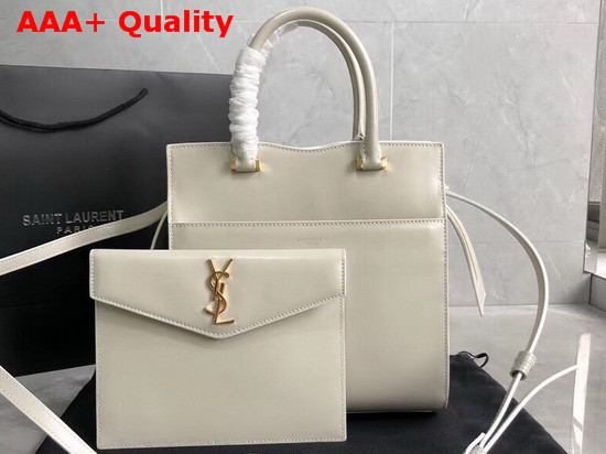 Saint Laurent Uptown Small Tote in Blanc Vintage Shiny Smooth Leather Replica