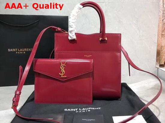 Saint Laurent Uptown Small Tote in Garnet Shiny Smooth Leather Replica