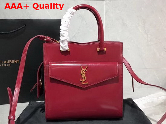 Saint Laurent Uptown Small Tote in Garnet Shiny Smooth Leather Replica