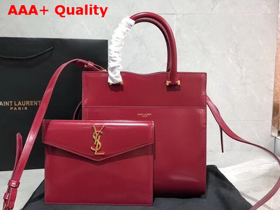 Saint Laurent Uptown Small Tote in Garnet Shiny Smooth Leather Replica