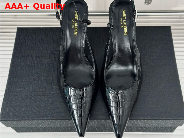 Saint Laurent Vendome Slingback Pumps in Black Crocodile Embossed Leather Replica