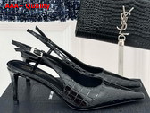 Saint Laurent Vendome Slingback Pumps in Black Crocodile Embossed Leather Replica