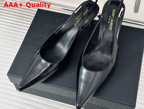 Saint Laurent Vendome Slingback Pumps in Black Glazed Leather Replica