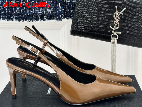 Saint Laurent Vendome Slingback Pumps in Deep Kaki Glazed Leather Replica