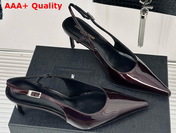 Saint Laurent Vendome Slingback Pumps in Marron Glace Glazed Leather Replica