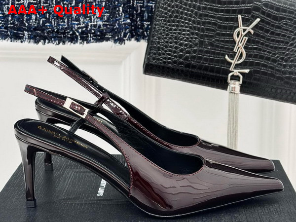 Saint Laurent Vendome Slingback Pumps in Marron Glace Glazed Leather Replica