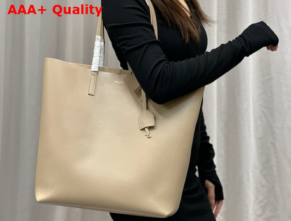 Saint Laurent Vertical Shopping Tote Bag in Dark Beige Saint Laurent Leather Replica