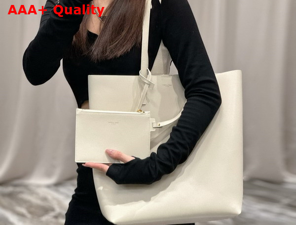 Saint Laurent Vertical Shopping Tote Bag in Vintage White Saint Laurent Leather Replica