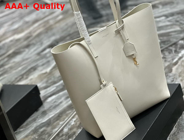 Saint Laurent Vertical Shopping Tote Bag in Vintage White Saint Laurent Leather Replica