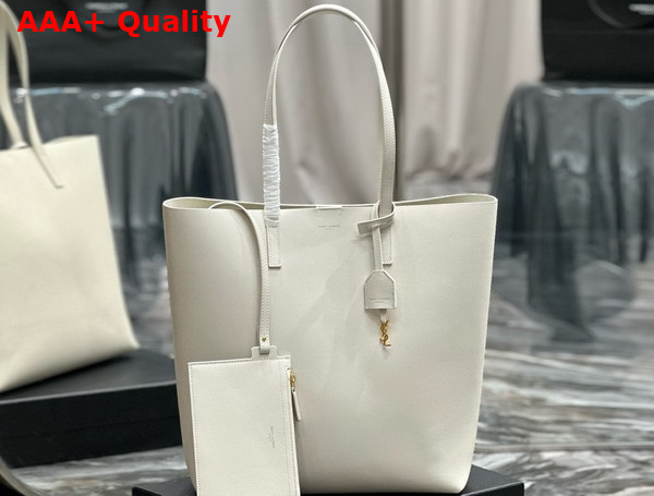 Saint Laurent Vertical Shopping Tote Bag in Vintage White Saint Laurent Leather Replica