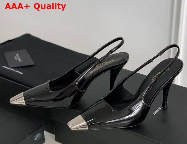 Saint Laurent Vesper Slingback Pumps in Black Patent Leather Replica