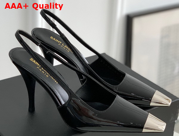 Saint Laurent Vesper Slingback Pumps in Black Patent Leather Replica