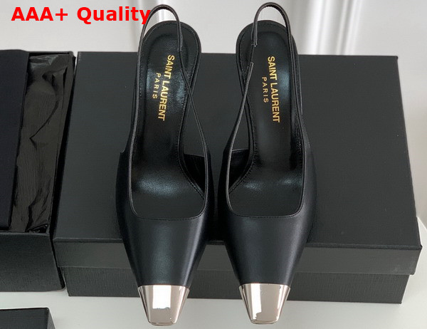 Saint Laurent Vesper Slingback Pumps in Black Smooth Leather Replica