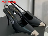 Saint Laurent Vesper Slingback Pumps in Black Smooth Leather Replica