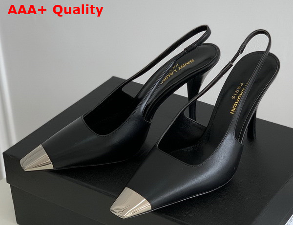 Saint Laurent Vesper Slingback Pumps in Black Smooth Leather Replica