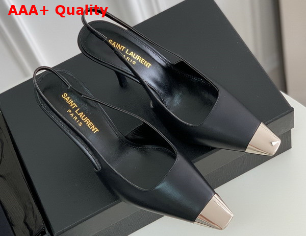 Saint Laurent Vesper Slingback Pumps in Black Smooth Leather Replica