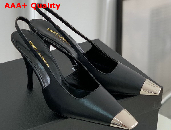 Saint Laurent Vesper Slingback Pumps in Black Smooth Leather Replica