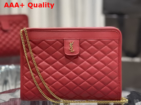 Saint Laurent Victoire Baby Clutch Bag Rouge Opium Leather Decorated with Carre Quilted Overstitching and a YSL Monogram Tab Replica