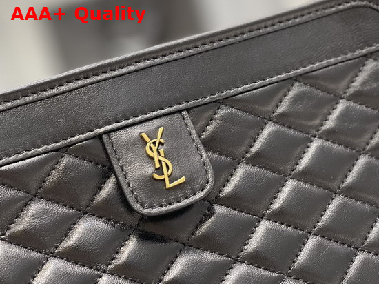 Saint Laurent Victoire Baby Clutch Bag in Black Leather Decorated with Carre Quilted Overstitching and a YSL Monogram Tab Replica