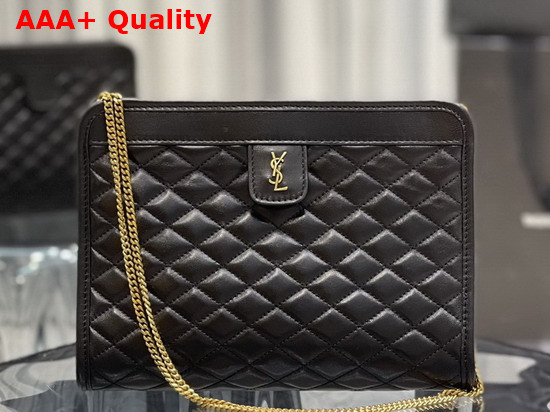 Saint Laurent Victoire Baby Clutch Bag in Black Leather Decorated with Carre Quilted Overstitching and a YSL Monogram Tab Replica