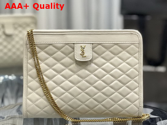 Saint Laurent Victoire Baby Clutch Bag in Blanc Vintage Leather Decorated with Carre Quilted Overstitching and a YSL Monogram Tab Replica