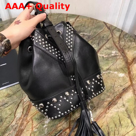 Saint Laurent Y Studded Small Bucket Bag in Black Calfskin Replica