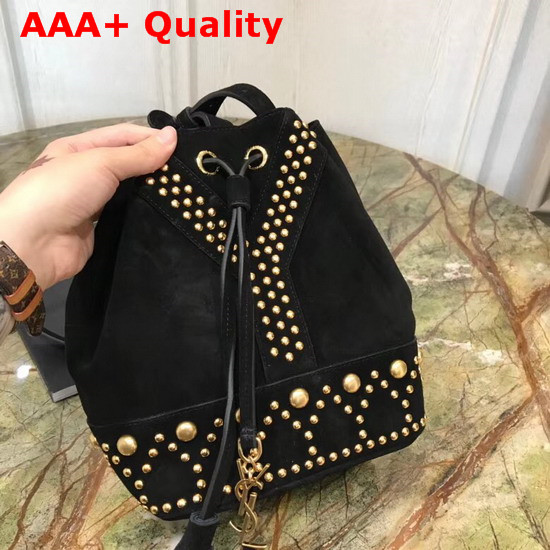 Saint Laurent Y Studded Small Bucket Bag in Black Suede Replica