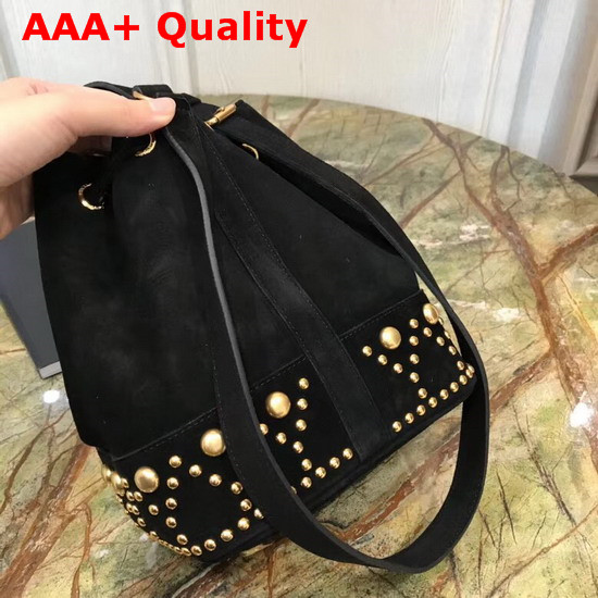 Saint Laurent Y Studded Small Bucket Bag in Black Suede Replica