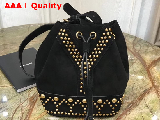 Saint Laurent Y Studded Small Bucket Bag in Black Suede Replica