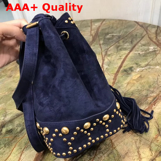 Saint Laurent Y Studded Small Bucket Bag in Blue Suede Replica