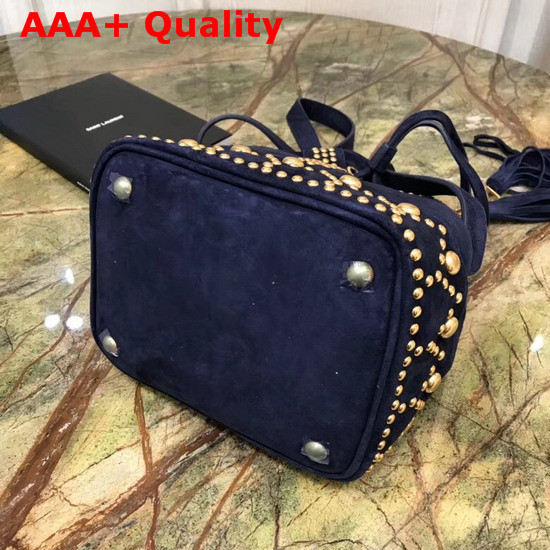 Saint Laurent Y Studded Small Bucket Bag in Blue Suede Replica