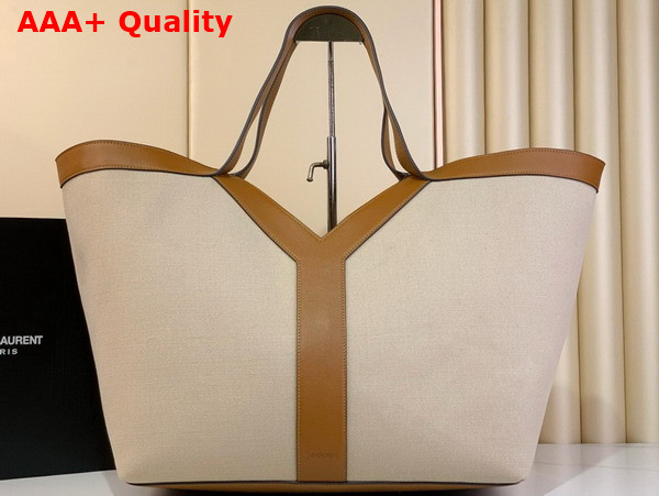 Saint Laurent Y Tote in Natural Beige Canvas and Leather Replica