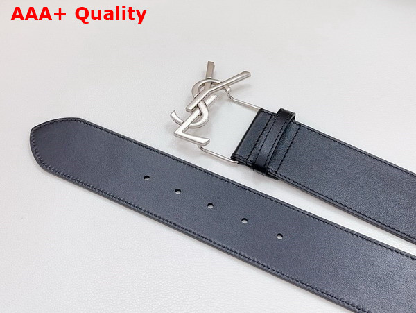 Saint Laurent YSL Bucklet Wide Belt in Black Smooth Leather with Silver Metal Replica