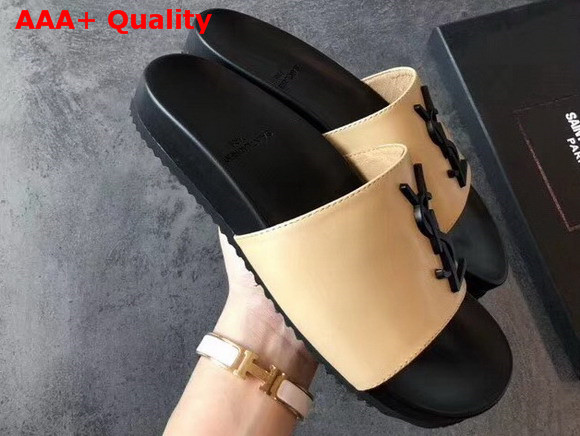 Saint Laurent YSL Logo Mules in Beige Replica