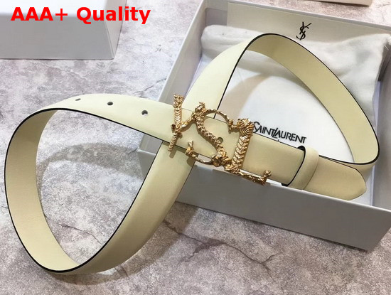 Saint Laurent YSL Monogram Logo Buckle Belt in Beige Smooth Leather Replica