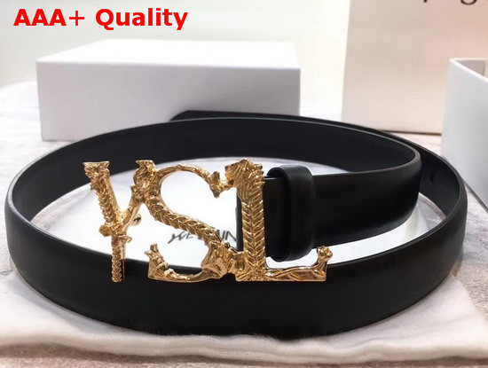 Saint Laurent YSL Monogram Logo Buckle Belt in Black Smooth Leather Replica