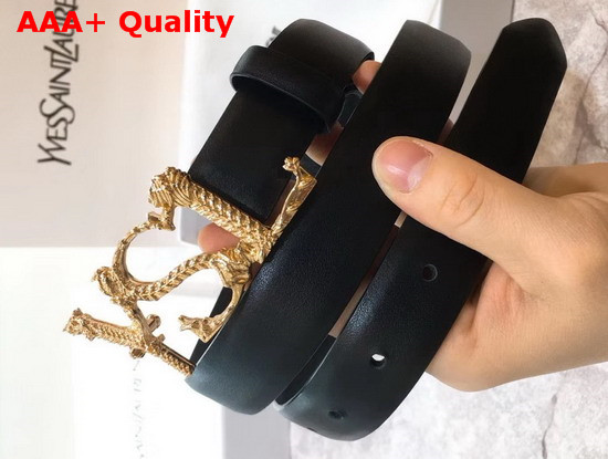 Saint Laurent YSL Monogram Logo Buckle Belt in Black Smooth Leather Replica