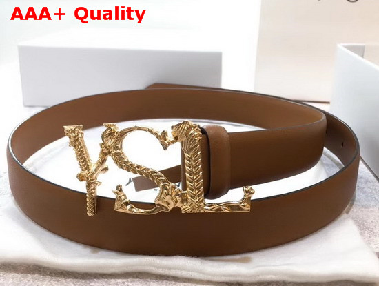 Saint Laurent YSL Monogram Logo Buckle Belt in Brown Smooth Leather Replica