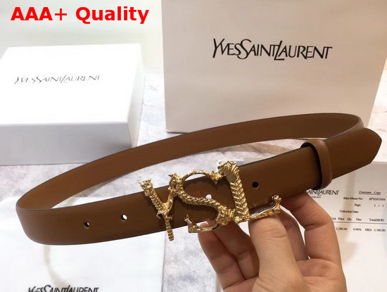 Saint Laurent YSL Monogram Logo Buckle Belt in Brown Smooth Leather Replica