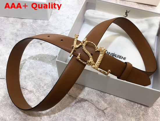 Saint Laurent YSL Monogram Logo Buckle Belt in Brown Smooth Leather Replica