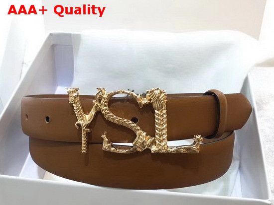 Saint Laurent YSL Monogram Logo Buckle Belt in Brown Smooth Leather Replica