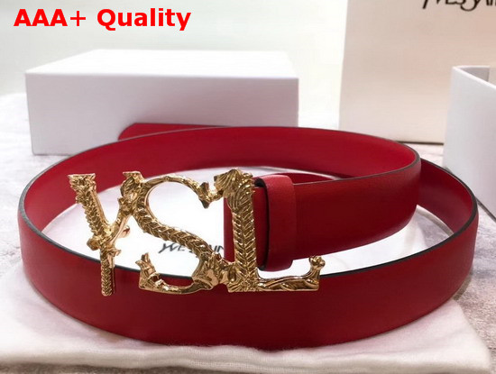 Saint Laurent YSL Monogram Logo Buckle Belt in Red Smooth Leather Replica