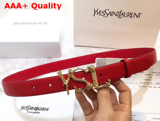 Saint Laurent YSL Monogram Logo Buckle Belt in Red Smooth Leather Replica