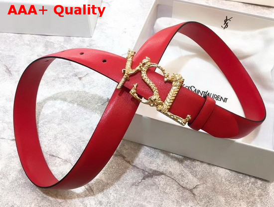 Saint Laurent YSL Monogram Logo Buckle Belt in Red Smooth Leather Replica