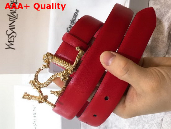 Saint Laurent YSL Monogram Logo Buckle Belt in Red Smooth Leather Replica