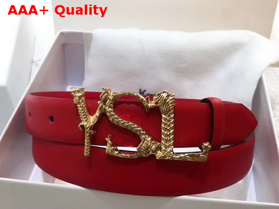 Saint Laurent YSL Monogram Logo Buckle Belt in Red Smooth Leather Replica