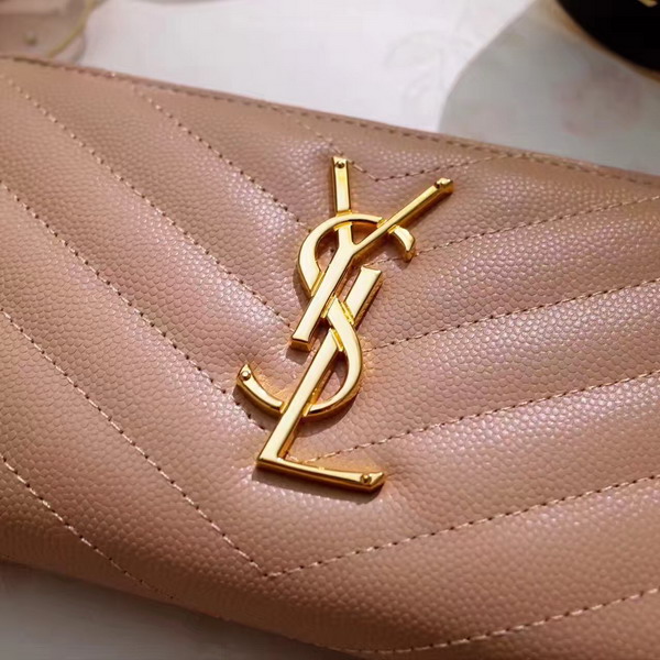 Saint Laurent Zip Around Wallet in Powder Grain De Poudre Textured Matelasse Leather For Sale