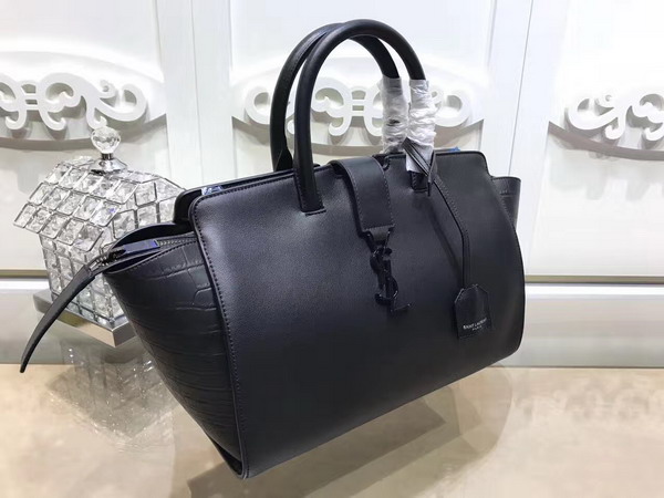 Small Monogram Saint Laurent Downtown Cabas Bag in Black Leather and Crocodile Embossed Leather For Sale