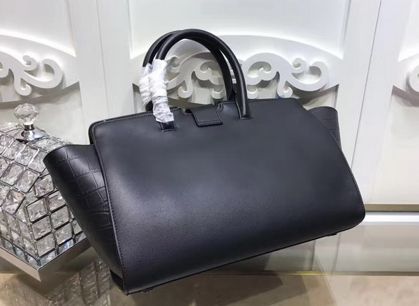 Small Monogram Saint Laurent Downtown Cabas Bag in Black Leather and Crocodile Embossed Leather For Sale